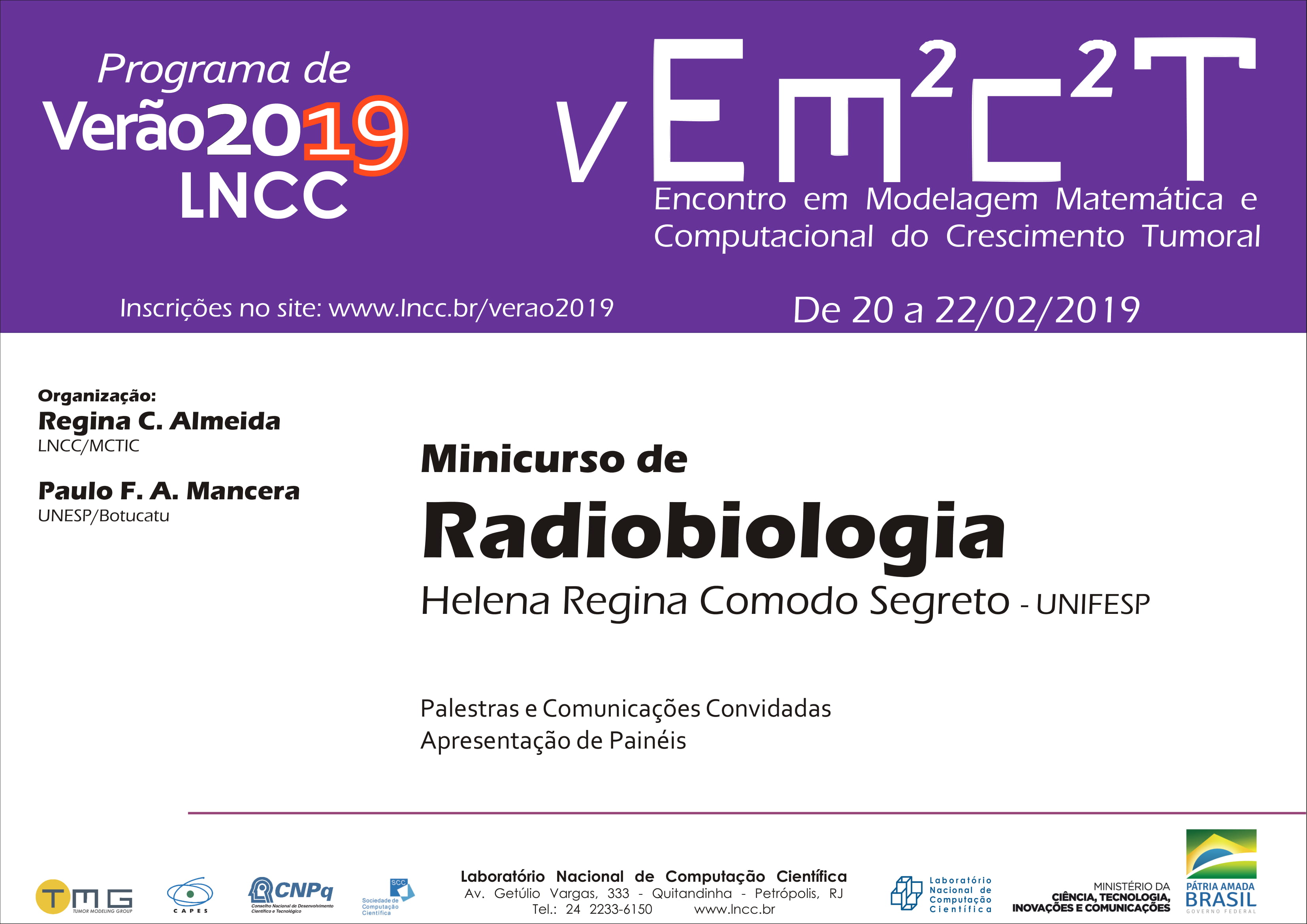 V Encontro em Modelagem Matemática e Computacional do Crescimento Tumoral